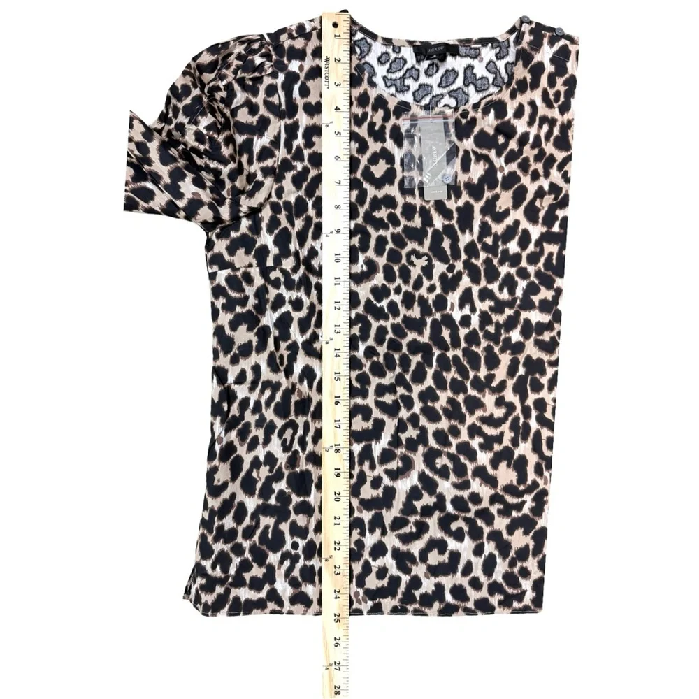 J. Crew Women's Leopard Print Long Ruffle Puff Sleeves Blouse Relaxed Fit NWT - Picture 6 of 9